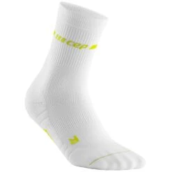CEP Neon Mid Cut Compression Socks (White/Neon Yellow)