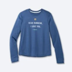 BROOKS Women's Distance Graphic Long Sleeve (406 - Blue Ash/Dear Running)