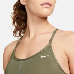 Nike Women's DRI-FIT Indy Sports Bra (222 - Medium Olive/White) -Saucony Clothing Shop 4EA583C3 CCCD 4F64 B283 C9D5746774B1