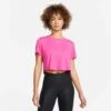 Nike Women's Dri-FIT One Standard Fit Short Sleeve Cropped Top (621 - Active Pink/White) 2 Nike Women's Dri-FIT One Standard Fit Short Sleeve Cropped Top (621 - Active Pink/White) -Saucony Clothing Shop DD4954 621 PHSFM001 1
