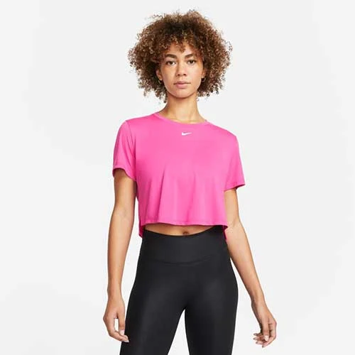 Nike Women's Dri-FIT One Standard Fit Short Sleeve Cropped Top (621 - Active Pink/White) 3 Nike Women's Dri-FIT One Standard Fit Short Sleeve Cropped Top (621 - Active Pink/White)