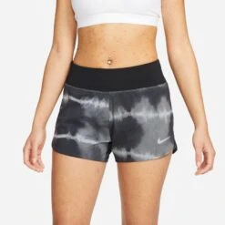 Nike Women's DRI-FIT Eclipse Mid-Rise Printed Running Shorts (010 - Black/White)