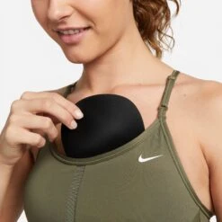 Nike Women's DRI-FIT Indy Sports Bra (222 - Medium Olive/White) -Saucony Clothing Shop E26F6848 60FE 428E 8C17 24415E9F9E12