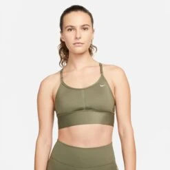 Nike Women's DRI-FIT Indy Sports Bra (222 - Medium Olive/White)